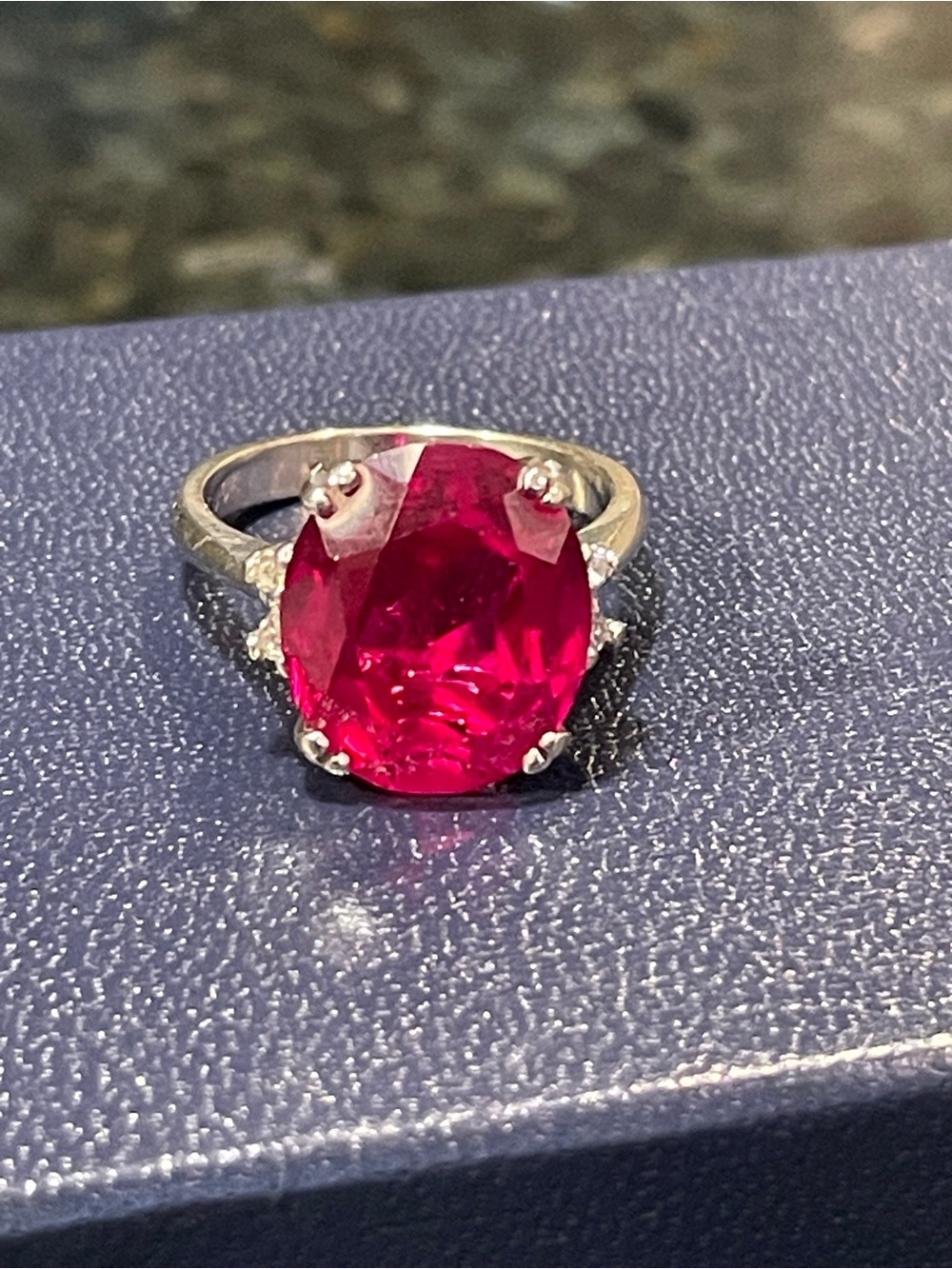 Vintage Mid-Century 14k Synthetic Ruby & Diamond Cocktail Ring, Size 6.25
